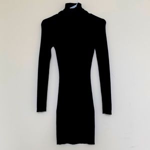 Nikibiki Turtle Neck Ribbed Black Mini Dress